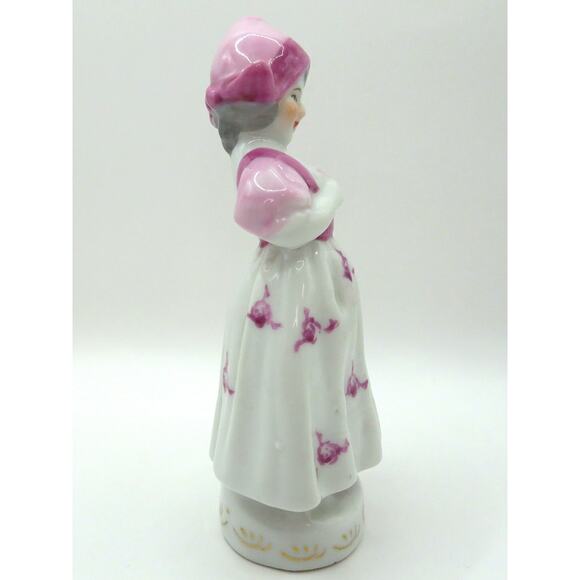 Vintage Japan Porcelain Girl Figurine Pink Bonnet Mid Century Glazed 5.5” Tall - Picture 3 of 11